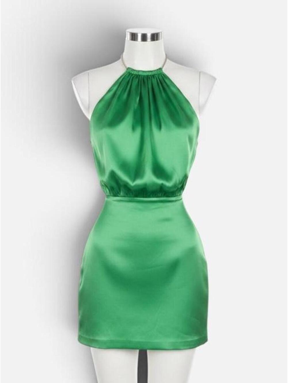 Retrofête Green Satin Open Back Chain Halter Mini Dress NWT X-Small